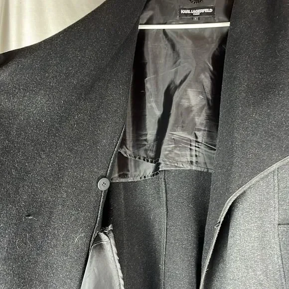 Dark Gray Karl Lagerfeld Paris Wool Blend Belted Women's Coat - Picture 5 of 8